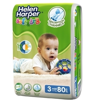 Підгузки на липучках Helen Harper Soft & Dry Midi 3 (4-9 кг), 80 шт. - Pampik