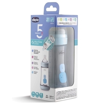 Пляшечка для годування Chicco Perfect 5, з силіконовою соскою, 240 мл, блакитний (20223.20.40) - Pampik - 3