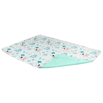 Багаторазова непромокальна пелюшка Еко Пупс Eco Cotton Звірі на лісовій галявині, 90х65 см, білий з бірюзовим (EPG10N-6590bb) - Pampik