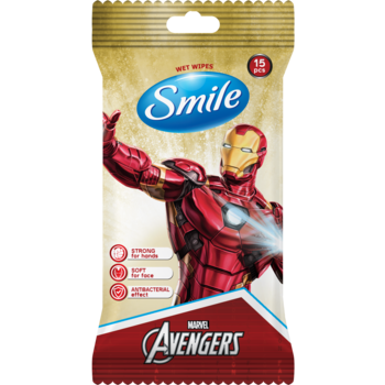 Вологі серветки Smile Antibacterial Marvel, 15 шт. - Pampik - 2