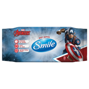 Влажные салфетки Smile Antibacterial Marvel, 72 шт. - Pampik