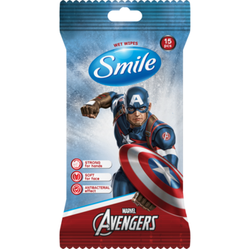 Вологі серветки Smile Antibacterial Marvel, 15 шт. - Pampik