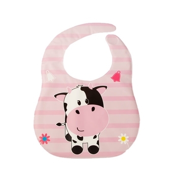 Слюнявчик Lindo Коровка, с прозрачным карманом, на липучке, розовый (Ф 930коровка) - Pampik