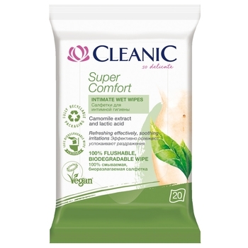 Вологі серветки для інтимної гігієни Cleanic Super Comfort, 20 шт. - Pampik