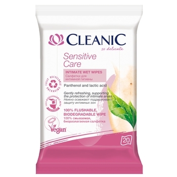 Вологі серветки для інтимної гігієни Cleanic Sensitive Care, 20 шт. - Pampik