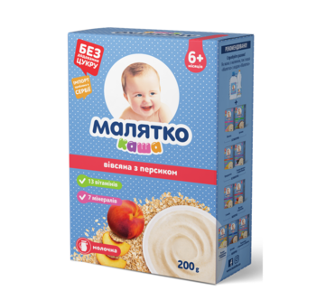 Молочна каша Малятко вівсяна з персиком, 200 г - Pampik