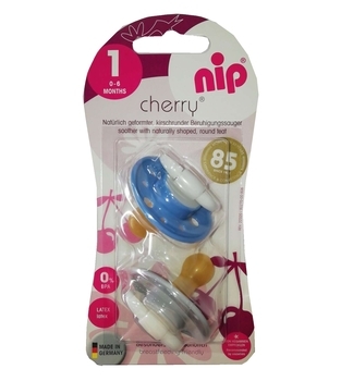 Круглая пустышка Nip Вишенка, 0-6 мес., серый с голубым, 2 шт. (91000) - Pampik