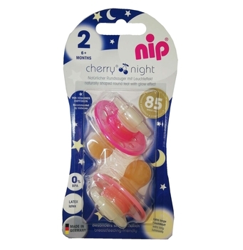 Круглая пустышка Nip Вишенка Ночь, 6+, розовый, 2 шт. (91011) - Pampik