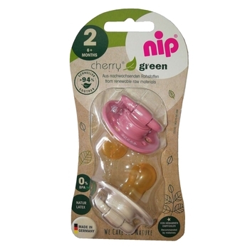 Круглая пустышка Nip Вишенка Зеленая серия, 6+, розовый с белым, 2 шт. (91013) - Pampik
