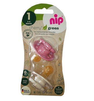 Круглая пустышка Nip Вишенка Зеленая серия, 0-6 мес., розовый с белым, 2 шт. (91012) - Pampik