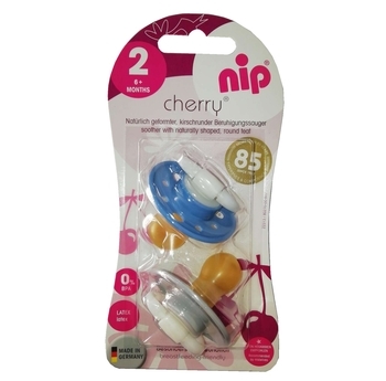 Круглая пустышка Nip Вишенка, 6+, голубой с серым, 2 шт. (91001) - Pampik