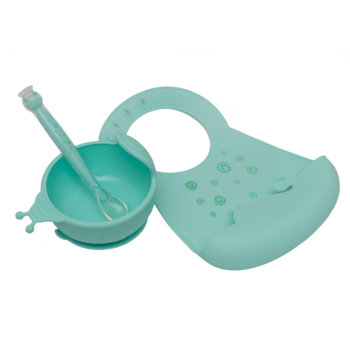 Набір першого силіконового посуду Kinderenok Happy Meal, блакитний (260220) - Pampik - 2