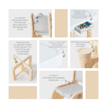 Дитячий функціональний столик і два стільчики Poppet Класик, сірий (PP-001C) - Pampik - 11