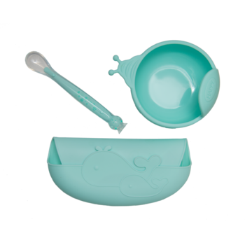 Набір першого силіконового посуду Kinderenok Happy Meal, блакитний (260220) - Pampik