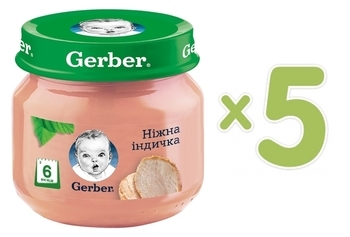 Набір пюре Gerber Ніжна індичка, 400 г (5 баночок по 80 г) - Pampik