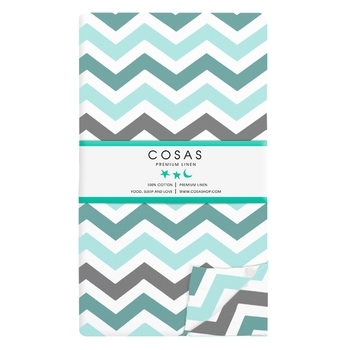 Простирадло на резинці Cosas Зигзаги, ранфорс, 120х60х10 см, бірюзовий з сірим - Pampik