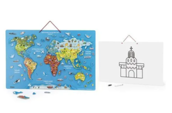 Пазл магнітний Viga Toys Карта світу з маркерною дошкою, український (44508) - Pampik - 2