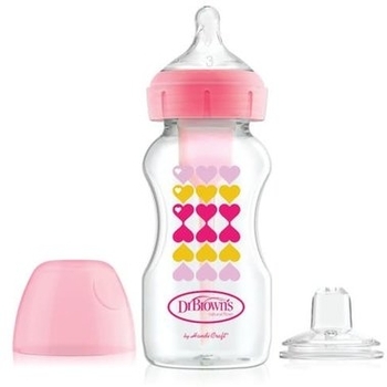 Пляшка-поїльник Dr. Brown's Рожеві серця, з широкою шийкою, 270 мл, рожевий (WB91604-P3) - Pampik