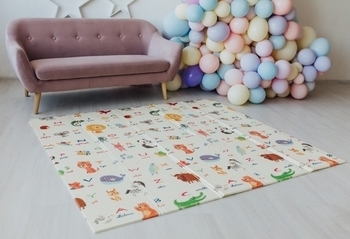 Дитячий двосторонній складаний килимок Poppet Світ тварин і Графічний космос, 150х180 см (PP004-150) - Pampik - 7