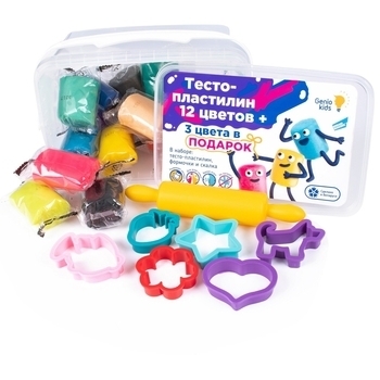 Набір для дитячих розваг Genio Kids Тісто-пластилін, 12 + 3 кольори (TA1068S) - Pampik