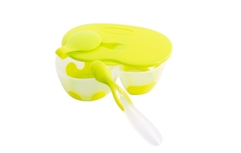 Тарелка двухсекционная с крышкой и ложкой Baby Team, 330 мл, зеленый (6003_зеленая) - Pampik - 2