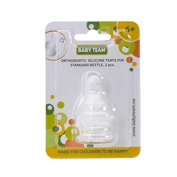 Соска силиконовая Baby Team, ортодонтическая, от 6 мес., быстрый поток, 2 шт. (2003) - Pampik - 2