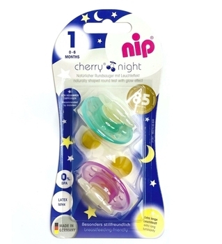 Круглая пустышка Nip Вишенка Ночь, 6+, фиолетовый с зеленым, 2 шт. (91011) - Pampik