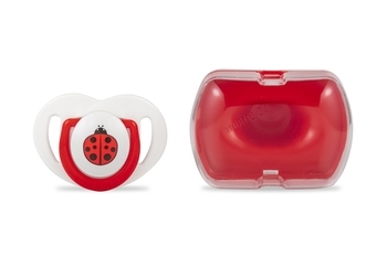 Силиконовая ортодонтическая пустышка Mamajoo Божья Коровка, 12+ мес., красный с белым (MMJ3978) - Pampik