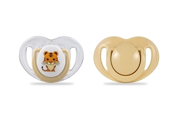 Силиконовая ортодонтическая пустышка Mamajoo Тигр, 12+ мес., бежевый с белым, 2 шт. (MMJ3091) - Pampik