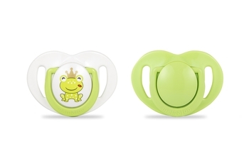Силиконовая ортодонтическая пустышка Mamajoo Жабка, 6-12 мес., салатовый с белым, 2 шт. (MMJ3770) - Pampik