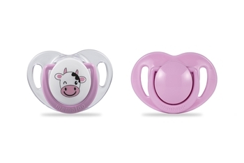 Силиконовая ортодонтическая пустышка Mamajoo Коровка, 0-6 мес., розовый с белым, 2 шт. (MMJ2933) - Pampik