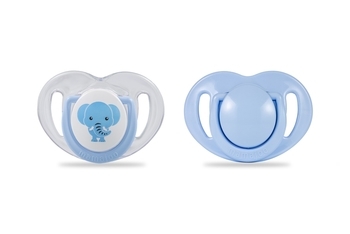 Силиконовая ортодонтическая пустышка Mamajoo Слоник, 6-12 мес., голубой с белым, 2 шт. (MMJ3046) - Pampik