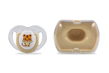 Силиконовая ортодонтическая пустышка Mamajoo Тигр, 6-12 мес., бежевый с белым (MMJ3459) - Pampik