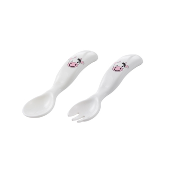 Вилка и ложка Mamajoo Коровка, белый (MMJ3312) - Pampik