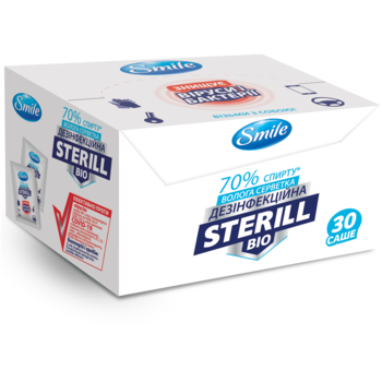 Вологі серветки дезинфікуючі Smile Sterill Bio, саше, 30 шт. - Pampik