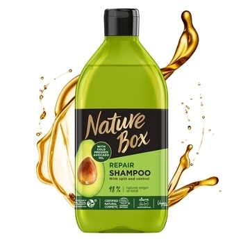Шампунь Nature Box для відновлення волосся і проти посічених кінчиків з маслом авокадо холодного віджиму, 385 мл - Pampik - 3