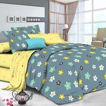 Комплект постільної білизни Руно Квіти, бязь, 240х220 см, жовтий з блакитним (6.114Г_4150 (А + В)) - Pampik
