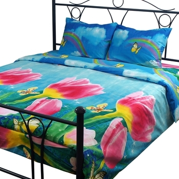 Комплект постельного белья Руно Тюльпаны, микрофибра, 215х143 см, голубой (1.52Тюльпани) - Pampik - 2