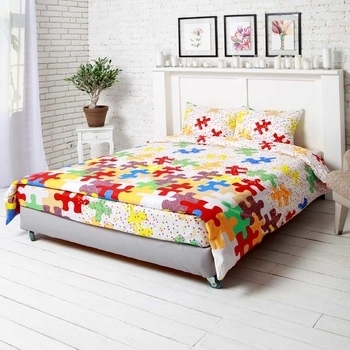 Комплект постільної білизни Руно Пазли, бязь, 215х143 см, різнобарв'я (1.116_Пазлі) - Pampik