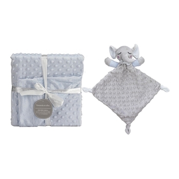 Набір плед та іграшка-ковдрочка Interbaby Bubble Dou dou elephant, з іграшкою-ковдрою, блакитний з сірим (8100249) - Pampik