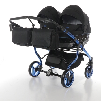 Універсальна коляска для двійні 2 в 1 Junama Diamond Individual Duo 02, чорний на синій рамі (JD-IN-DUO-02) - Pampik - 3