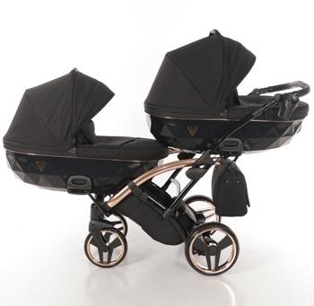 Універсальна коляска для двійні 2 в 1 Junama Diamond Individual Duo Slim 03, чорний на бронзовій рамі (JD-IN-DUOs-03) - Pampik - 5