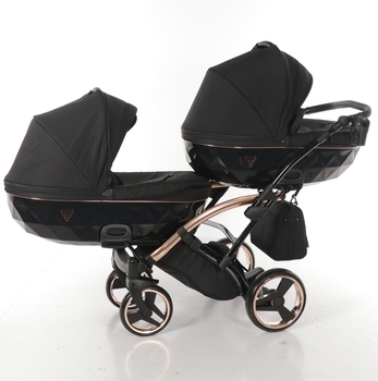 Універсальна коляска для двійні 2 в 1 Junama Diamond Individual Duo Slim 03, чорний на бронзовій рамі (JD-IN-DUOs-03) - Pampik - 2