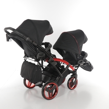 Універсальна коляска для двійні 2 в 1 Junama Diamond Individual Duo Slim 01, чорний на червоній рамі (JD-IN-DUOs-01) - Pampik - 6