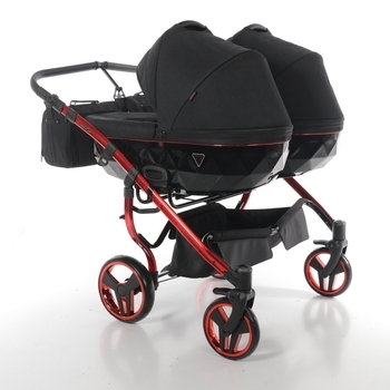 Універсальна коляска для двійні 2 в 1 Junama Diamond Individual Duo 01, чорний на червоній рамі (JD-IN-DUO-01) - Pampik - 5