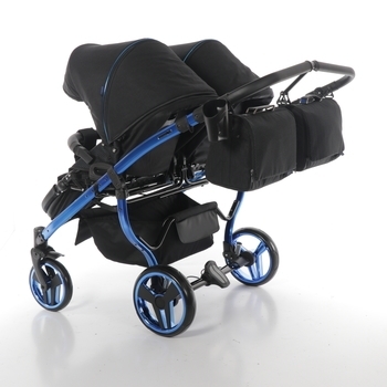 Універсальна коляска для двійні 2 в 1 Junama Diamond Individual Duo 02, чорний на синій рамі (JD-IN-DUO-02) - Pampik - 8
