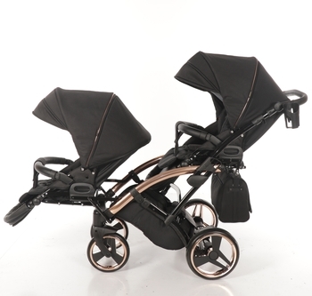 Універсальна коляска для двійні 2 в 1 Junama Diamond Individual Duo Slim 03, чорний на бронзовій рамі (JD-IN-DUOs-03) - Pampik - 9