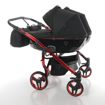 Універсальна коляска для двійні 2 в 1 Junama Diamond Individual Duo 01, чорний на червоній рамі (JD-IN-DUO-01) - Pampik - 4