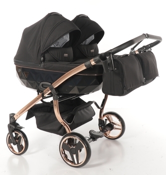 Універсальна коляска для двійні 2 в 1 Junama Diamond Individual Duo 03, чорний на бронзовій рамі (JD-IN-DUO-03) - Pampik - 4