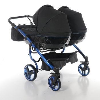 Універсальна коляска для двійні 2 в 1 Junama Diamond Individual Duo 02, чорний на синій рамі (JD-IN-DUO-02) - Pampik - 6